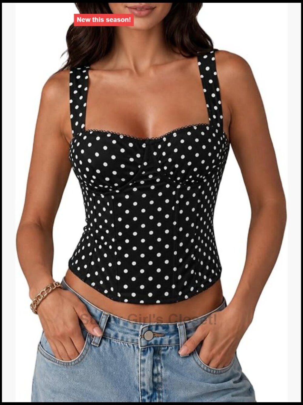 Women's Polka Dot Corset Tank Top Y2K Underwire Slim Fit Bustier Top